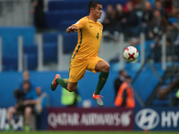 Tim Cahill of the Australia national football team vie for the ball during the 2017 FIFA Confederations Cup match, first stage - Group B bet...