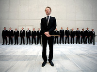 Mieskuoro Huutajat (Screaming Men's Choir) at the SNFCC in Athens, Greece, June 22, 2017. Mieskuoro Huutajat is a Finnish choir founded in 1...