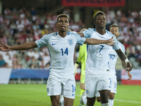 Jacob Murphy of England celebrates after his score during the UEFA European Under-21 Championship 2017 Group A match between England and Pol...