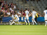 The English players celebrate after first goal during the UEFA European Under-21 Championship 2017 Group A match between England and Poland...