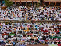 Indian Muslims offer prayer 'Namaz' during Jumat-ul-Vida, or the last Friday of the holy fasting month of Ramadan,at Johari Bazar in Jaipur,...