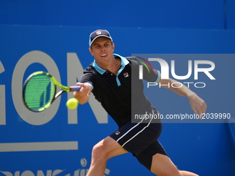 Sam Querrey of the US plays the AEGON Championships 2017 quarter final at the Queen's Club, London on June 23, 2017. (
