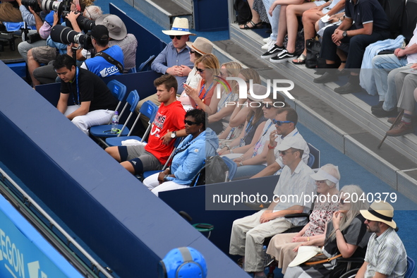 Donald Young's mother, Mrs Ilona Young is seen on the Centre Court of AEGON Championships at Queen's Club, London, on June 23, 2017. 