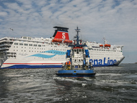 Stena Spirit ferry is seen in Gdynia, Poland on 23 June 2017 Due to the growing demand for freight transport Stena Line introduces the fourt...