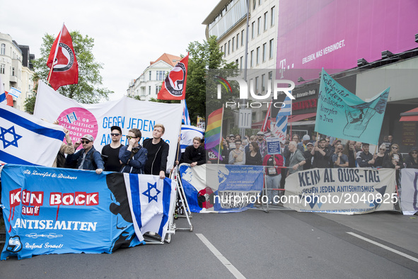 People attend a pro Israel anti Al-Quds-Day demonstration in Berlin, Germany on June 23, 2017. 