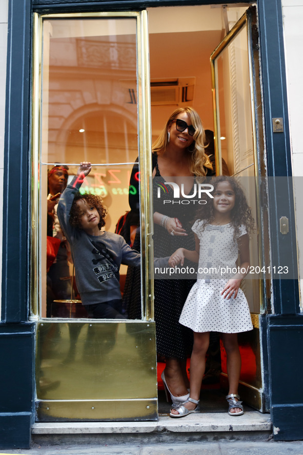 Mariah Carey with her children goes to Louis Boutin store and dinner to L'avenue restaurant in Paris, France, on June 23, 2017. 
