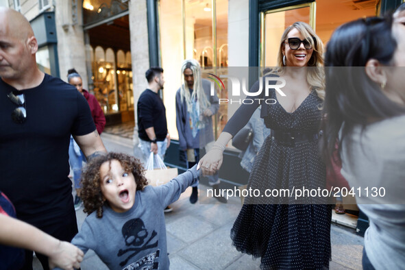 Mariah Carey with her children goes to Louis Boutin store and dinner to L'avenue restaurant in Paris, France, on June 23, 2017. 