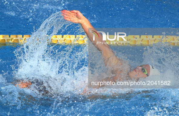 Dmytro Prozhoha (UKR) competes in Men's 50 m Backstroke Final B during the international swimming competition Trofeo Settecolli at Piscine d...