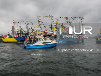 Fishing boats are seen during the annual Kashubian fishermen sea pilgrimage in Puck, Poland on 24 June 2017 Every year fishermen from Kashub...
