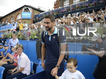 Marin Cilic of Croatia enters the court to play the semi final of AEGON Championships at Queen's Club, London, on June 24, 2017. (
