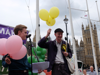 Balloons representing under-represented political parties are shown to demonstrate the vote share to seats in Parliament. The Make votes mat...