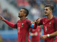 Nani (L) and André Silva of the Portugal national football team celebrates after scoring a goal during the 2017 FIFA Confederations Cup matc...