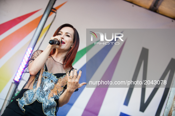 Italian singer Alessia Aquilani, alias Alexia, takes part at the annual 'Milano Pride' on June 24, 2017. Hundreds of people demonstrated in...