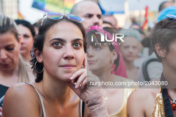 Participants in the annual 'Milano Pride' on June 24, 2017. Hundreds of people demonstrated in favor of gay rights.  