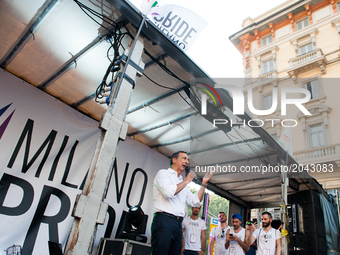 The mayor of Milan Giuseppe Sala attends the annual 'Milano Pride' on June 24, 2017. Hundreds of people demonstrated in favor of gay rights....