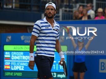 Feliciano Lopez of Spain plays in the semi final of AEGON Championships at Queen's Club, London, on June 24, 2017. (