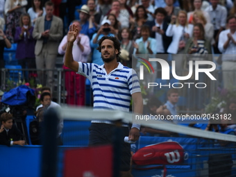 Feliciano Lopez of Spain celebrates after winning the semi final of AEGON Championships at Queen's Club, London, on June 24, 2017. (