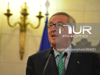 Jean Claude Juncker talking to the media, in Athens, Greece, on August 4, 2014. (