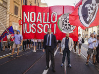 Simone Di Stefano (C), Casapound Vice President, marches as thousands of members of Italian far-right movement CasaPound from all over Italy...