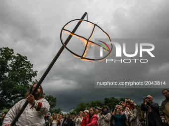 Kupala Night celebrations are seen in owidz, Poland, on 24 June 2017  The celebration relates to the summer solstice when nights are the sho...
