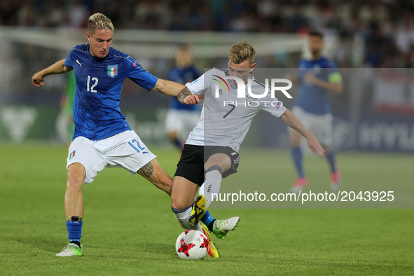Andrea Conti (ITA), Max Meyer (GER), during the UEFA U-21 European Championship Group C football match Italy v Germany in Krakow, Poland on...