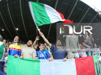 Fans of Italy during the UEFA U21 championship match between Italy and Germany at Krakow Stadium on June 24, 2017 in Krakow, Poland.  (