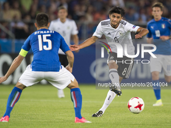 Mahmoud Dahoud of Germany kicks the ball during the UEFA European Under-21 Championship 2017 Group C match between Italy and Germany at Krak...