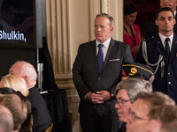 Sean Spicer, White House Press Secretary, was present for President Donald Trump's signing of the Department of Veterans Affairs Accountabil...