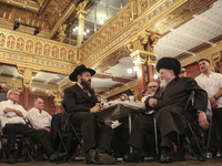 Edgar Gluck, a Chief Rabbi of Galicia and Eliezer Gurary, a Chief Rabbi of Krakow, during farewell to Shabbat during Melave Malkah ceremony...