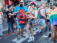 Demonstrators from the collective Ltbgi stroll through Seville, Spain on June 24, 2017. The annual pride of LGTBI in Seville was celebrated...