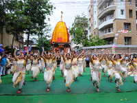 Students perform Odissi Dances and inauguration ceremony  at the ISKCON 46th Rath Yatra on June 25,2017 in Kolkata ,India.The three deities...