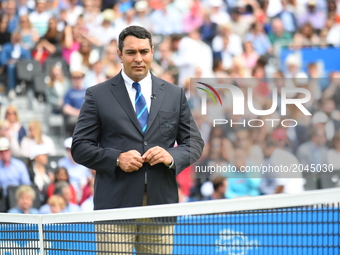 Chair Umpire Ali Nili directs the final of AEGON Championships at Queen's Club, London, on June 25, 2017. (