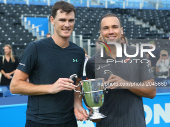 Jamie Murray (GBR) Bruno Soares (BRA) with Trophy after  during Men's Doubles  Final match on the day  seven of the ATP Aegon Championships...