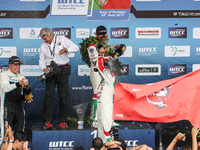 NORBERT MICHELISZ (C) first place, THED BJORK (L) second place, TIAGO MONTEIRO (R) third place and ROB HUFF (R) during Podium ceremony of th...