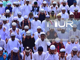 Indian Muslim devotees offer Eid prayers at the start of the Eid-al-Fitr marking the end of the Ramadan in Dimapur, India north eastern stat...