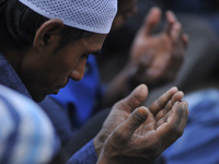 Nepalese Muslim offering Ritual Prayer during celebration of Eid al-Fitr at Kashmiri Takiya Jame mosque at Kathmandu, Nepal on Monday, June...