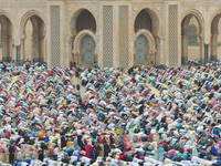 Moroccan Muslims gather to celebrate Eid al-Fitr Prayer in Casablanca's Hassan II mosque. Muslims around the world celebrate Eid al-Fitr mar...
