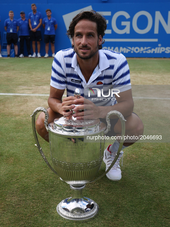 Feliciano Lopez (ESP) with Trophy after Men's Singles Final match on the day  seven of the ATP Aegon Championships at the Queen's Club in we...