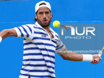 Feliciano Lopez ESP against Jeremy Chardy (FRA) during Men's Singles Round Two match on the fourth day of the ATP Aegon Championships at the...