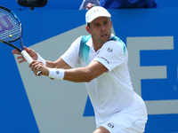 Gilles Muller LUX  against Sam Querrey USA against  during Men's Singles Quarter Final match on the fourth day of the ATP Aegon Championship...