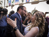 Giorgia Meloni and new Mayor of L'Aquila Pierluigi Biondi in L'Aquila, Italy, on June 26, 2017. In L'Aquila, a city in central Italy that ha...