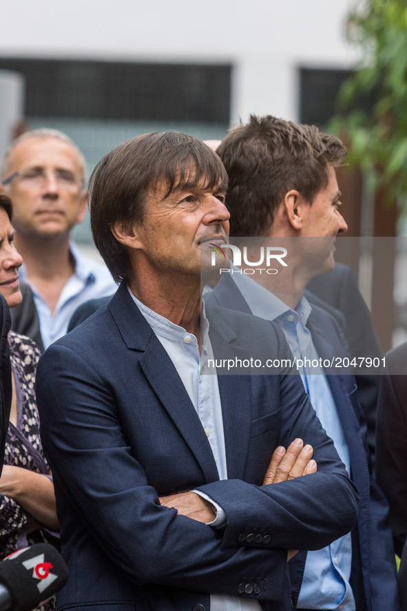 French Minister of Ecological and Inclusive Transition Nicolas Hulot  visits the new district of Confluence in Lyon on June 26, 2017. - 