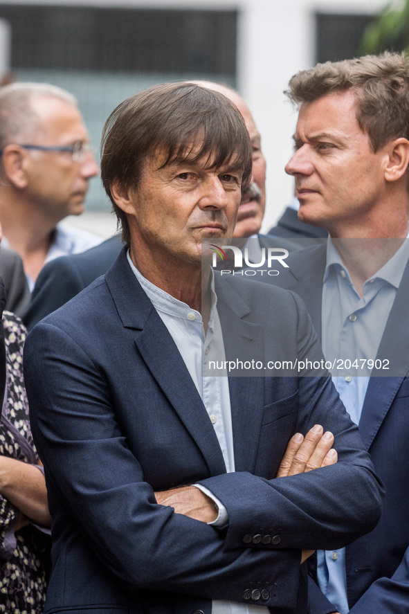 French Minister of Ecological and Inclusive Transition Nicolas Hulot   visits the new district of Confluence in Lyon on June 26, 2017. - 
