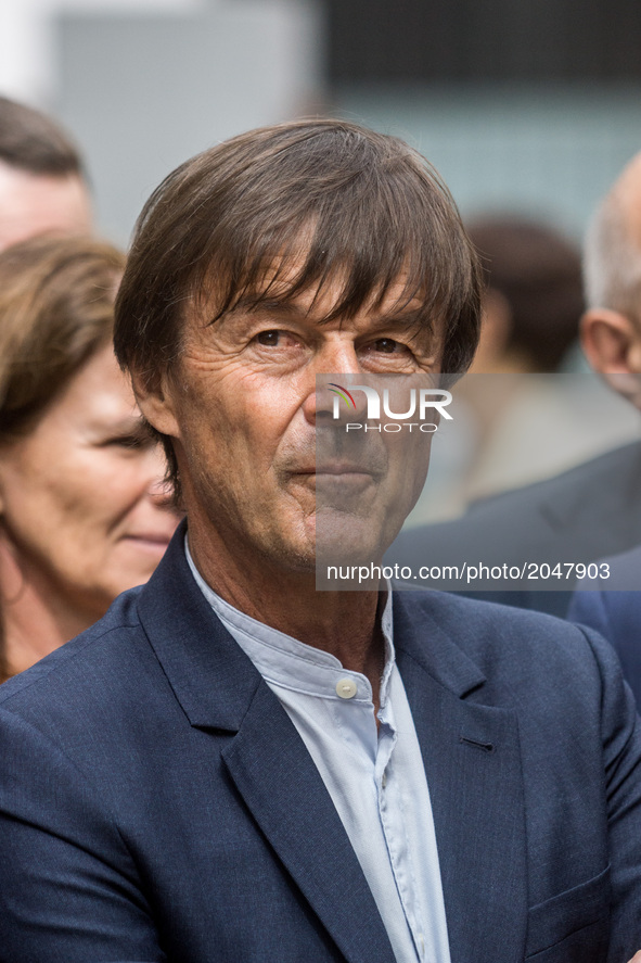 French Minister of Ecological and Inclusive Transition Nicolas Hulot visits the new district of Confluence in Lyon on June 26, 2017. - 