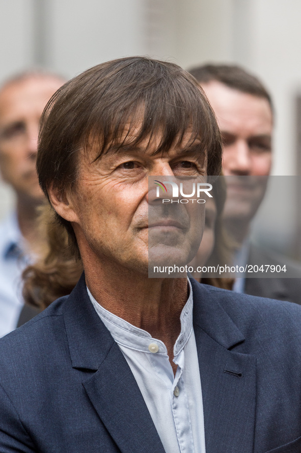 French Minister of Ecological and Inclusive Transition Nicolas Hulot  visits the new district of Confluence in Lyon on June 26, 2017. - 