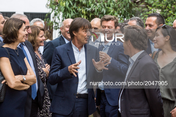 French Minister of Ecological and Inclusive Transition Nicolas Hulot answers to people questions during his visit on June 26, 2017 in the ne...