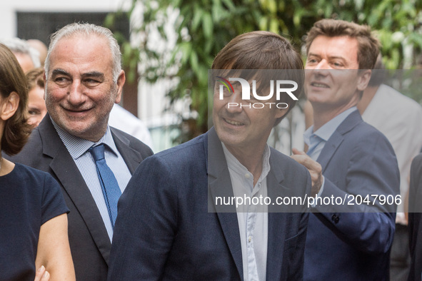 French Minister of Ecological and Inclusive Transition Nicolas Hulot (R)  and the first Deputy mayor of Lyon, Georges Kepenekian (L) during...