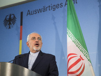 Iranian Foreign Minister Mohammad Javad Zarif is pictured during  a news conference held with German Vice Chancellor and Foreign Minister Si...