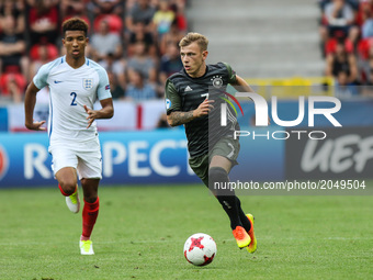 Max Meyer (GER), Mason Holgate (ENG)  during the UEFA European Under-21 Championship Semi Final match between England and Germany at Tychy S...