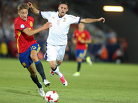 Marcos Llorente (ESP), Antonio Barreca (ITA), during the UEFA European Under-21 Championship Semi Final match between Spain and Italy at Kra...